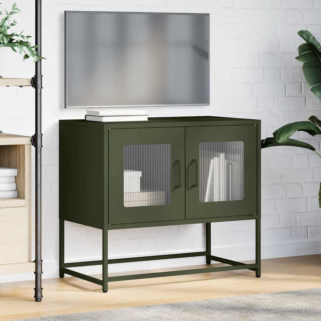 vidaXL Mueble de TV acero laminado en frío verde oliva 68x39x60,5 cm