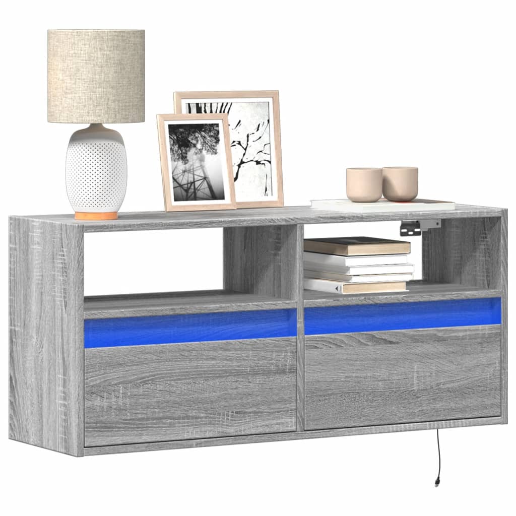 vidaXL Mueble de TV de pared con luces LED gris Sonoma 100x31x45 cm