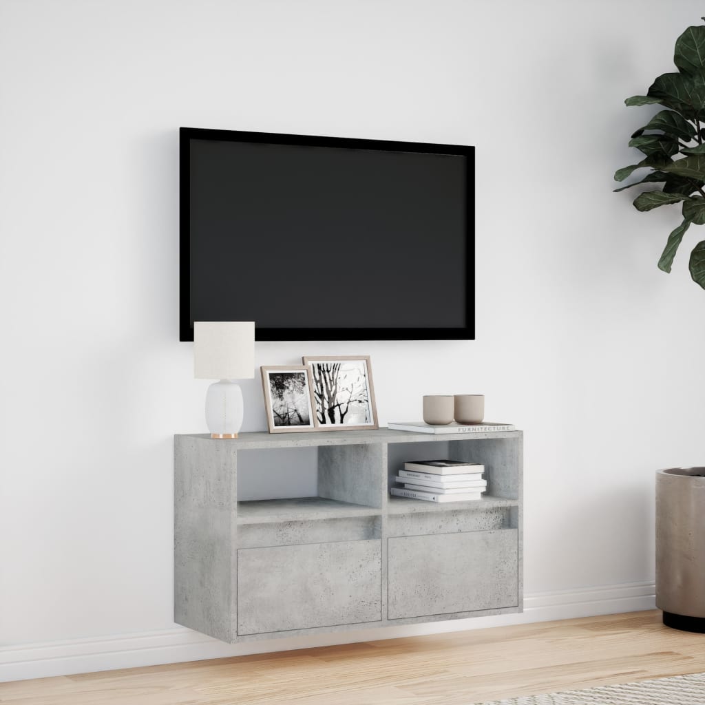 vidaXL Mueble de TV de pared con luces LED gris hormigón 80x31x45 cm