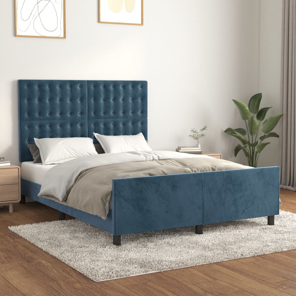 vidaXL Estructura de cama sin colchón terciopelo azul oscuro 140x200cm