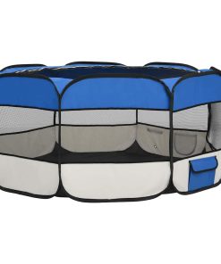 vidaXL Parque de perros plegable y bolsa transporte azul 145x145x61cm