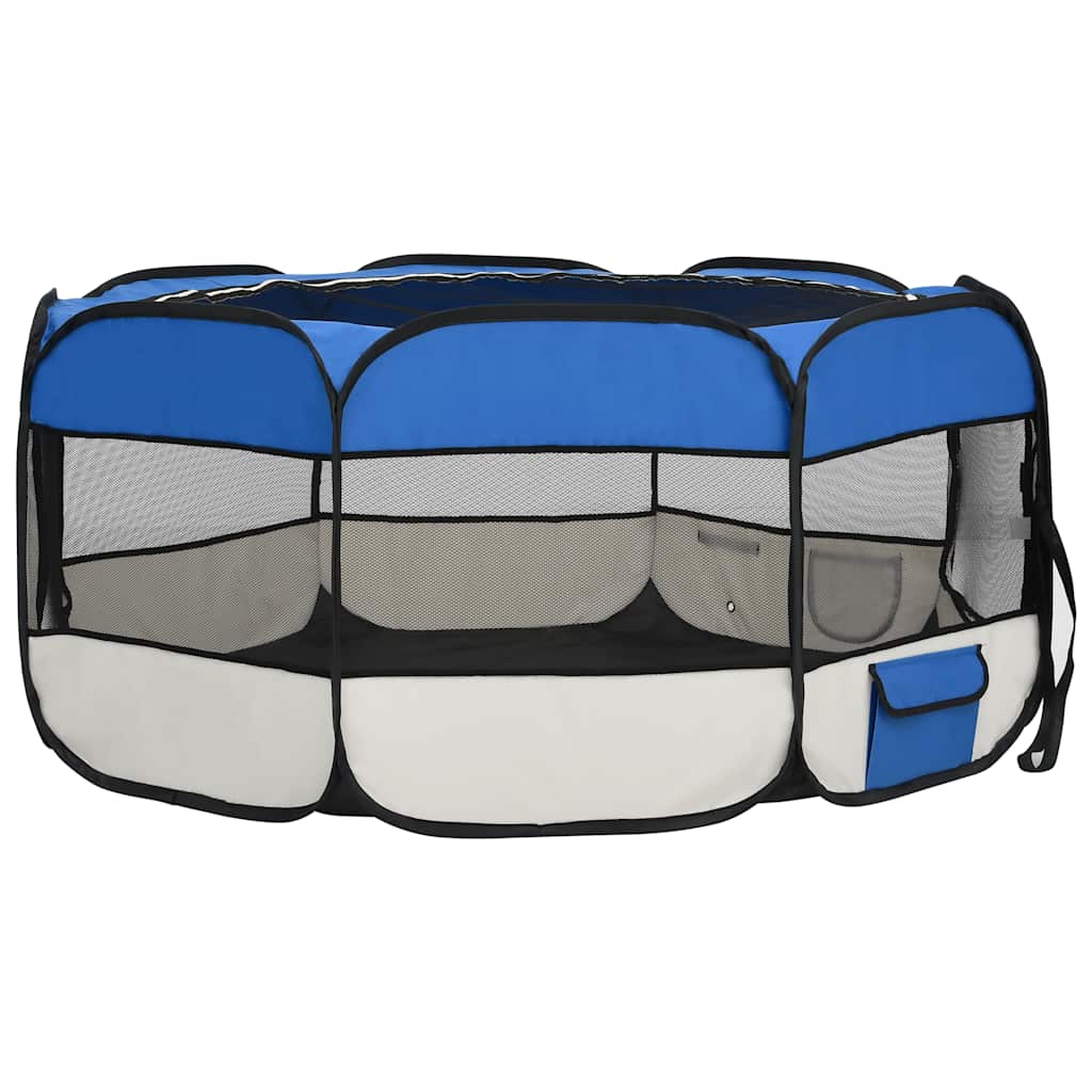 vidaXL Parque de perros plegable y bolsa transporte azul 145x145x61cm