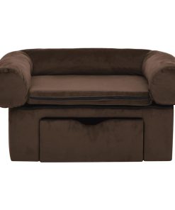 vidaXL Sofá para perros con cajón felpa marrón 75x50x38 cm