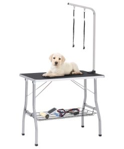 vidaXL Mesa de aseo ajustable para perros con 2 lazos y cesta
