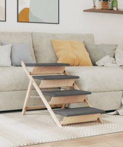 vidaXL Escalera para perros madera maciza de abeto gris 105x47 cm