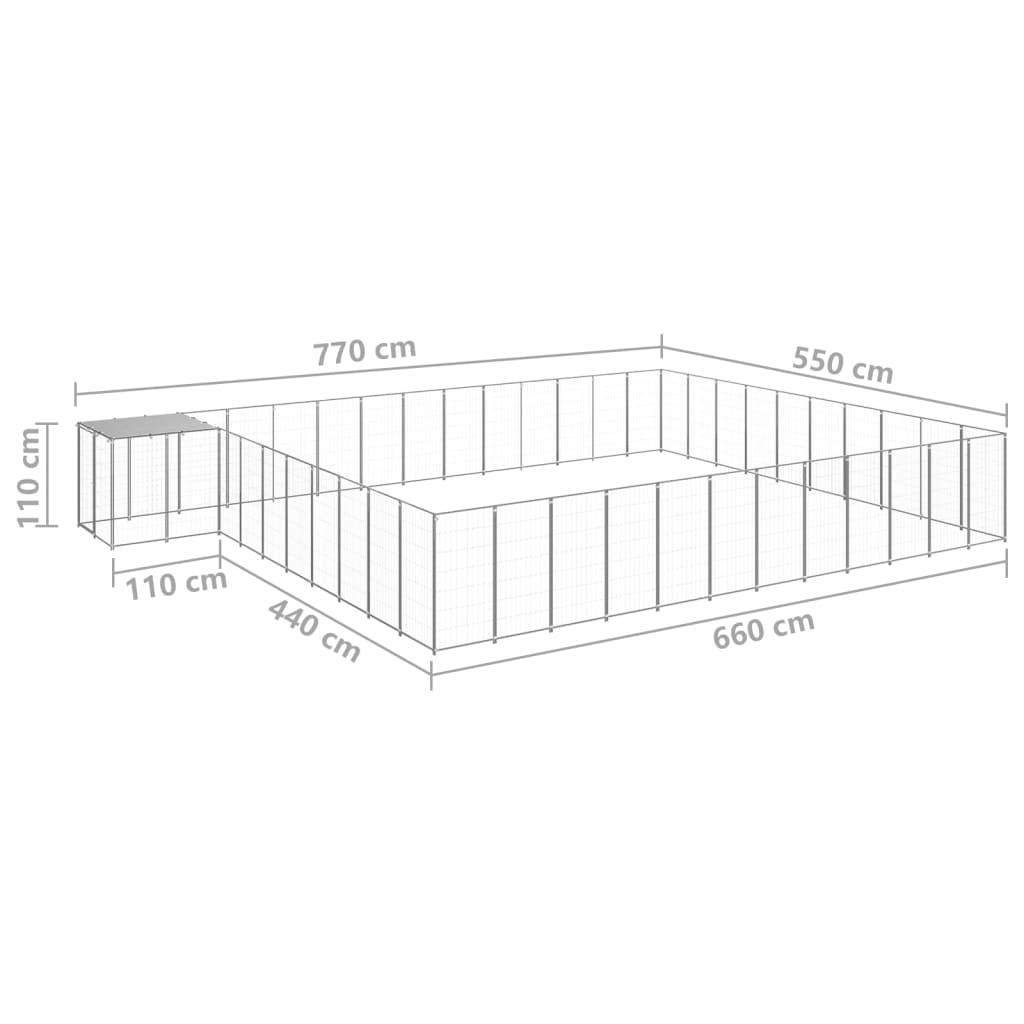 vidaXL Perrera plateada 37,51 m² acero