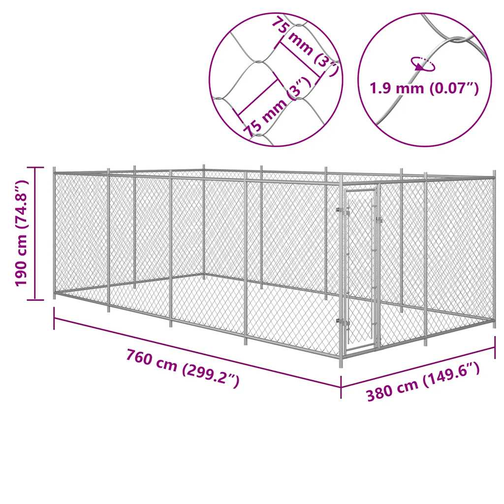 vidaXL Perrera de exterior 7,6x3,8x1,9 m