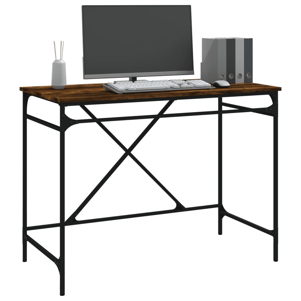 vidaXL Escritorio hierro madera contrachapada roble humo 100x50x75 cm