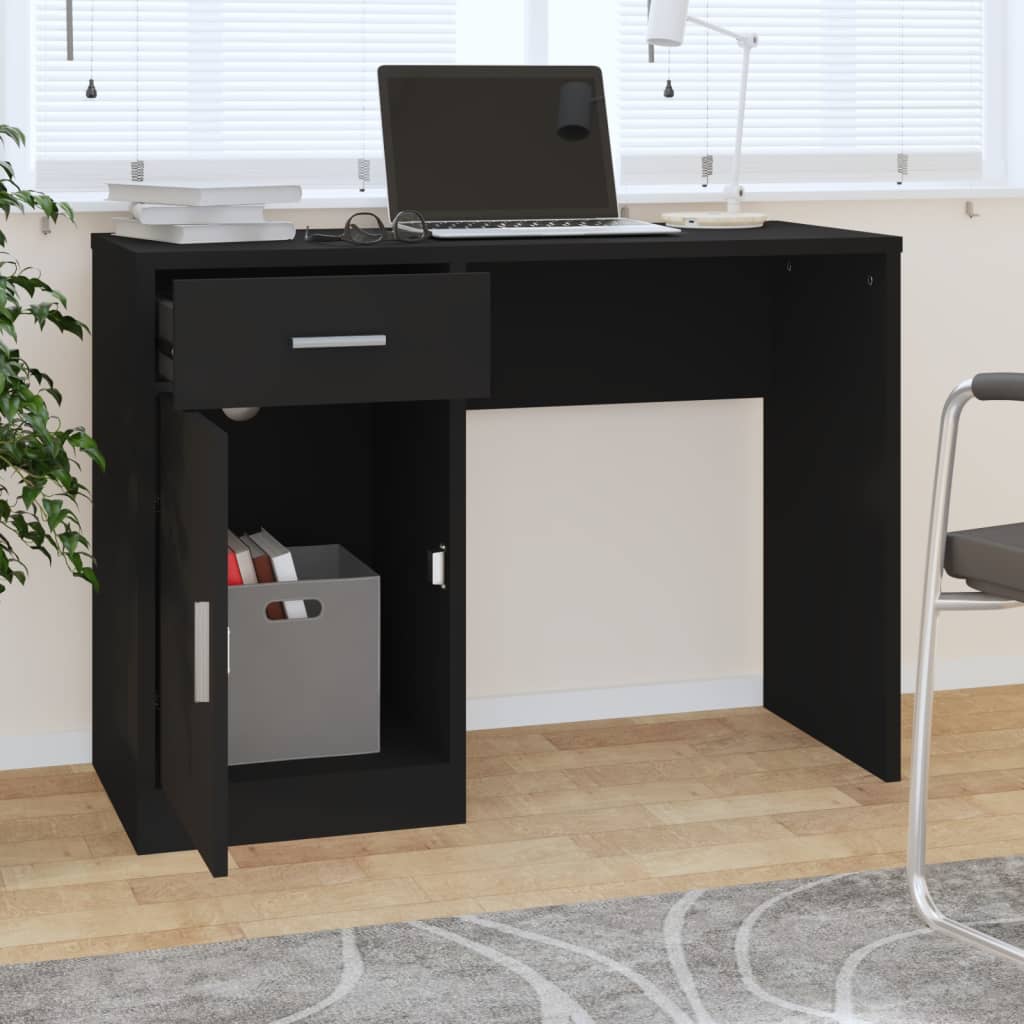 vidaXL Escritorio con cajón y armario madera negro 100x40x73 cm