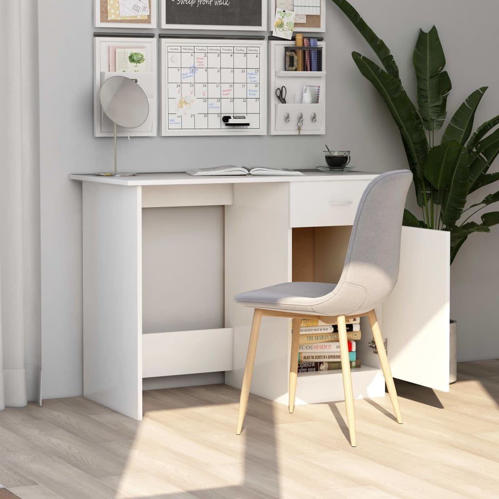 vidaXL Escritorio de madera contrachapada blanco 100x50x76 cm