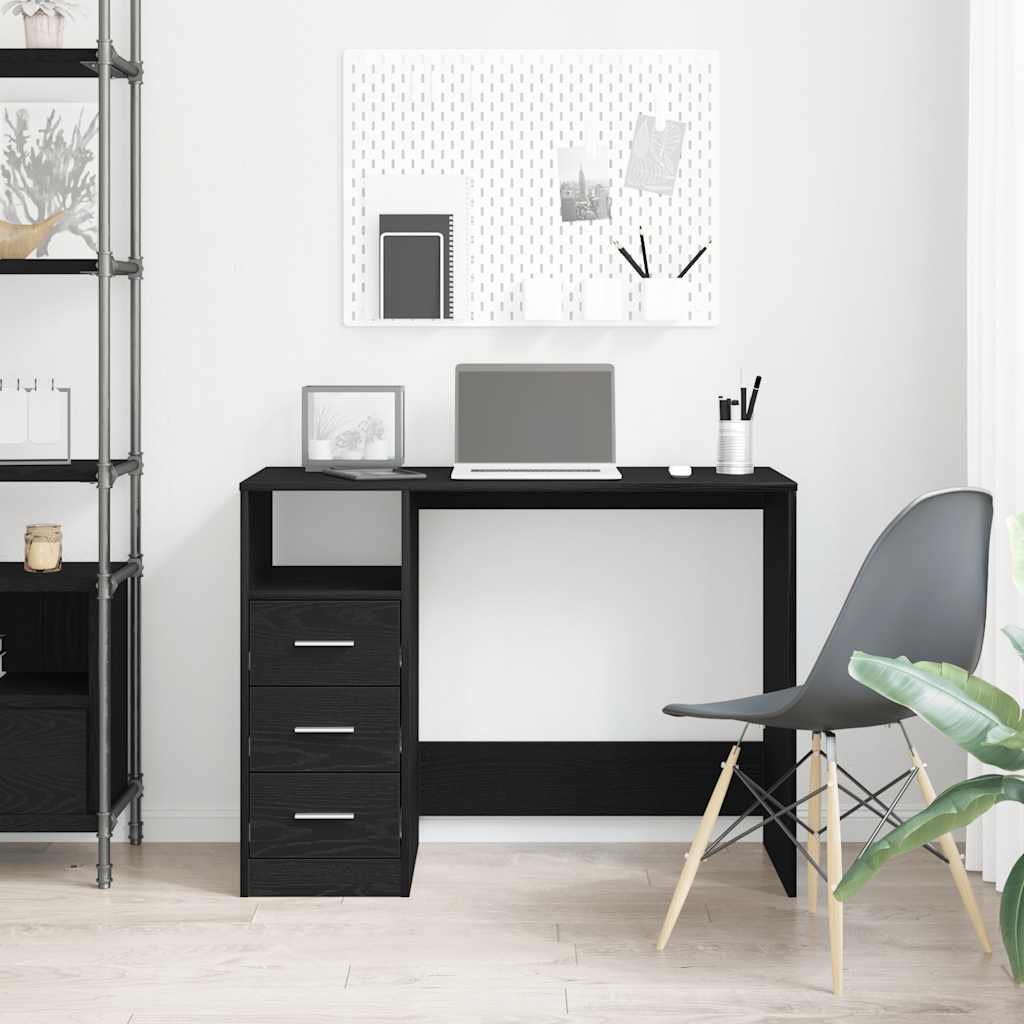 vidaXL Escritorio con cajones contrachapada roble negro 102x50x76 cm
