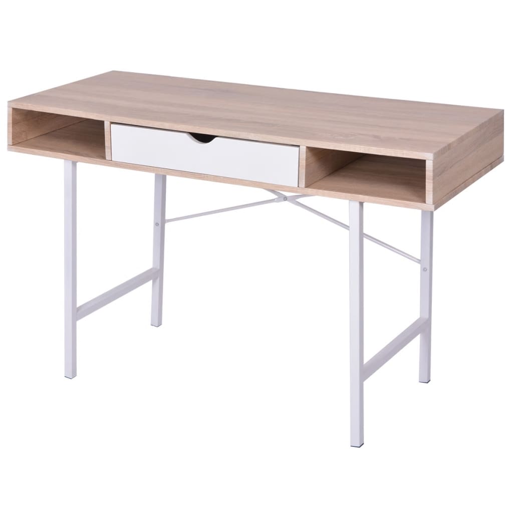 vidaXL Escritorio con un cajón de roble y blanco