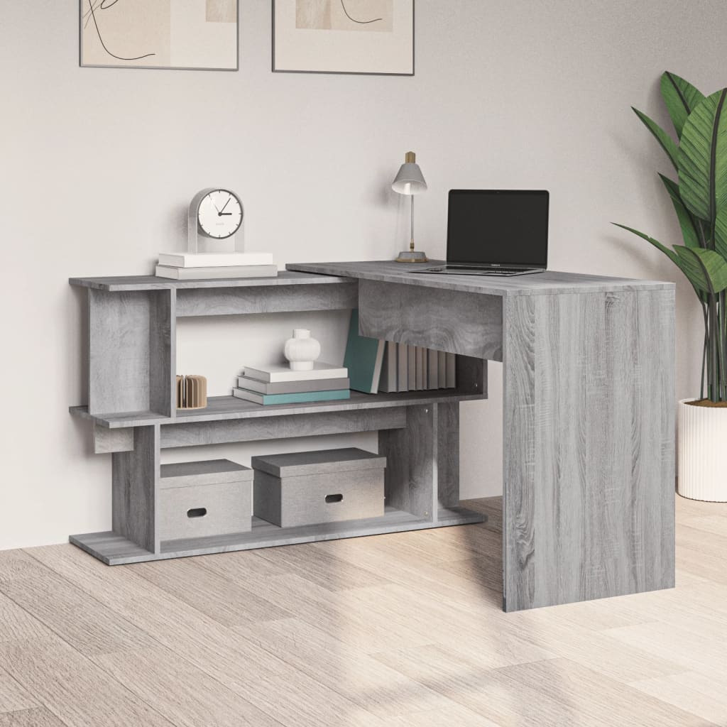 vidaXL Escritorio esquina madera contrachapada gris Sonoma 200x50x76cm