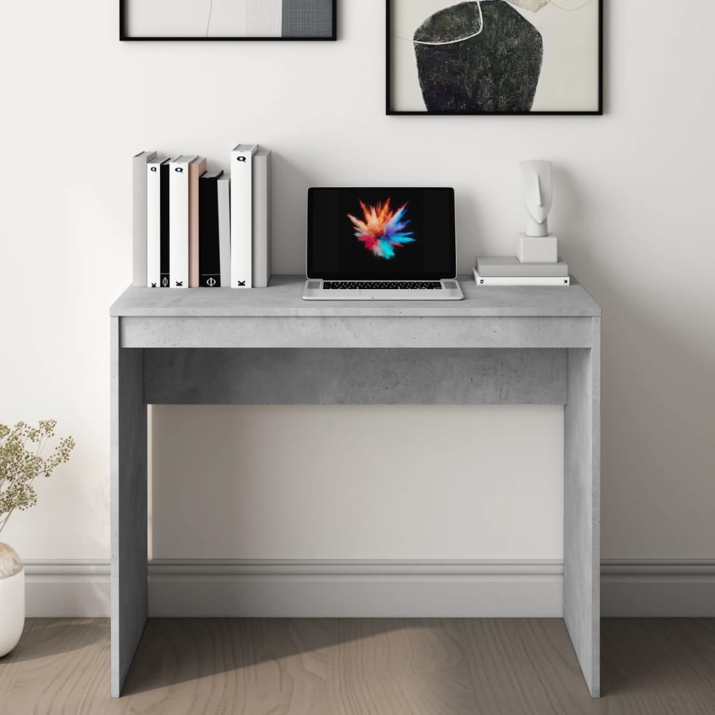 vidaXL Escritorio de madera contrachapada gris hormigón 90x40x72 cm