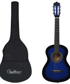 vidaXL Guitarra clásica principiante y niño con funda azul 1/2 34"