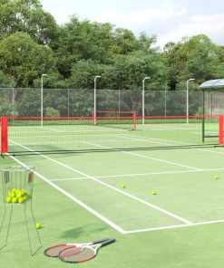 vidaXL Red de tenis poliéster negro y rojo 600x100x87 cm