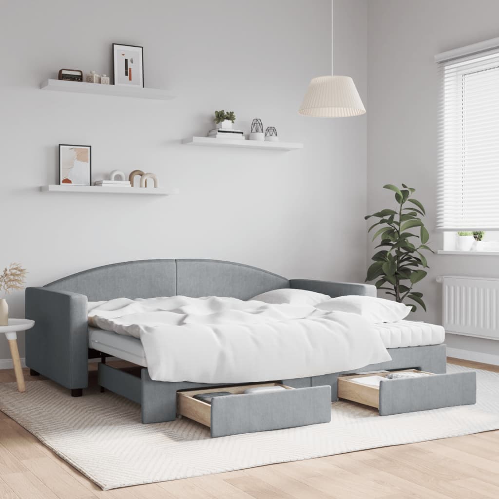 vidaXL Sofá cama nido con cajones tela gris claro 90x190 cm
