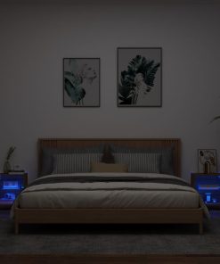 vidaXL Mesitas de noche de pared con luces LED 2 unidades roble marrón