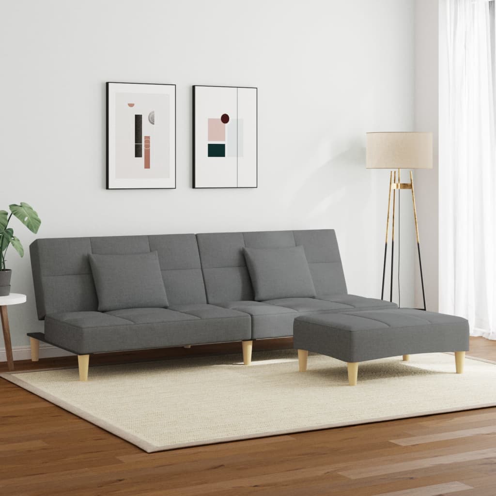 Divano Letto 2 Posti Con Poggiapiedi Grigio Scuro In Tessuto