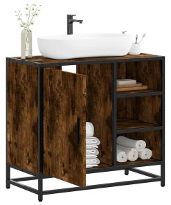 vidaXL Waschbeckenunterschrank Räuchereiche 65x33x60 cm Holzwerkstoff