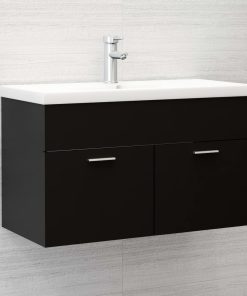vidaXL Waschbeckenunterschrank mit Einbaubecken Schwarz Holzwerkstoff