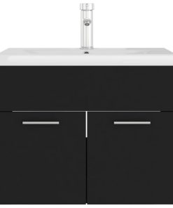 vidaXL Waschbeckenunterschrank mit Einbaubecken Schwarz Holzwerkstoff