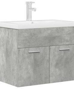 vidaXL Waschbeckenunterschrank mit Einbaubecken Wasserhahn Betongrau