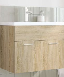 vidaXL Waschbeckenunterschrank Einbaubecken Wasserhahn Sonoma-Eiche