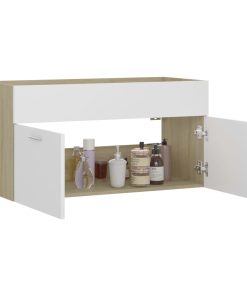 vidaXL Waschbeckenunterschrank Weiß Sonoma-Eiche 90x38,5x46 cm