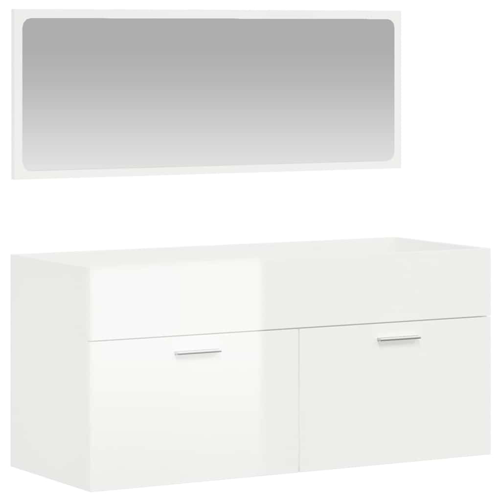 vidaXL Badschrank mit Spiegel Hochglanz-Weiß Holzwerkstoff