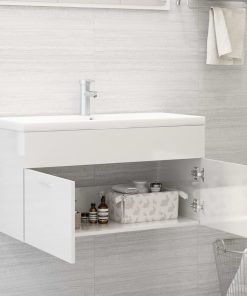 vidaXL Waschbeckenunterschrank Hochglanz-Weiß 90x38,5x46cm
