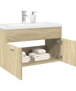 vidaXL Waschbeckenunterschrank mit Einbaubecken Sonoma-Eiche
