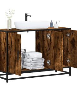 vidaXL Waschbeckenunterschrank Räuchereiche 90x33x60 cm Holzwerkstoff