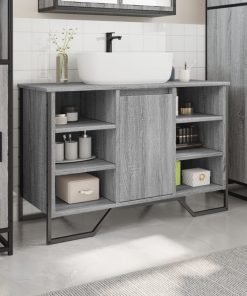 vidaXL Waschbeckenunterschrank Grau Sonoma 91x35x60 cm Holzwerkstoff