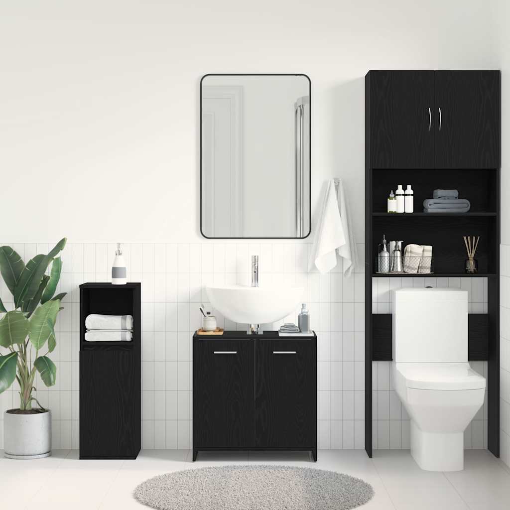 vidaXL Waschbeckenunterschrank Schwarz Eichen-Optik 60x33x60 cm