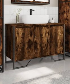 vidaXL Waschbeckenunterschrank Räuchereiche 91x35x60 cm Holzwerkstoff