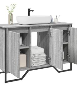 vidaXL Waschbeckenunterschrank Grau Sonoma 91x35x60 cm Holzwerkstoff