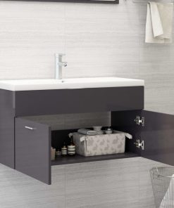 vidaXL Waschbeckenunterschrank Hochglanz-Grau 90x38,5x46cm