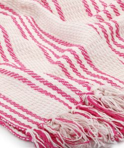 vidaXL Überwurf Baumwolle Streifen 220x250 cm Rosa und Weiß