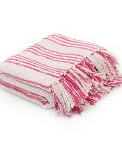 vidaXL Überwurf Baumwolle Streifen 125x150 cm Rosa und Weiß