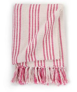 vidaXL Überwurf Baumwolle Streifen 160x210 cm Rosa und Weiß