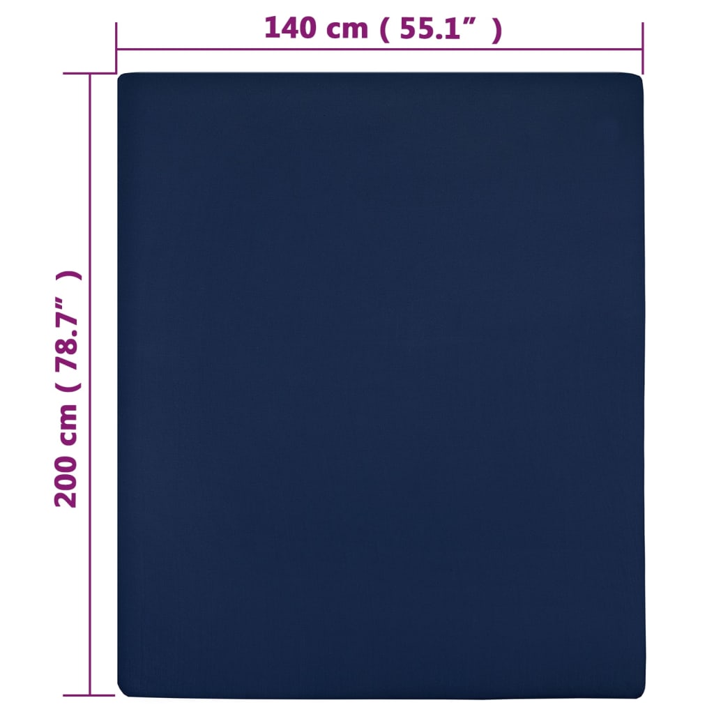 vidaXL Spannbettlaken 2 Stk. Jersey Marineblau 140x200 cm Baumwolle