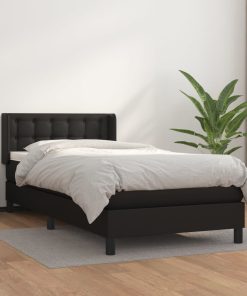 vidaXL Boxspringbett mit Matratze Schwarz 90x190 cm Kunstleder