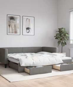 vidaXL Tagesbett Ausziehbar mit Schubladen Dunkelgrau 100x200 cm Stoff