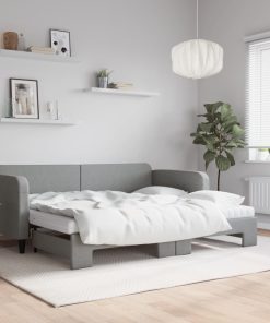 vidaXL Tagesbett Ausziehbar mit Matratze Hellgrau 90x200 cm Stoff