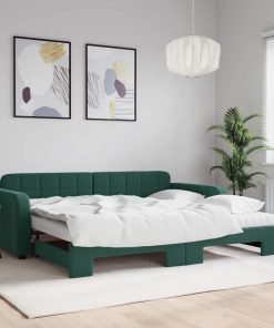 vidaXL Tagesbett Ausziehbar mit Matratzen Dunkelgrün 90x200 cm Samt