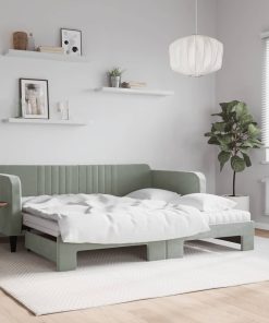 vidaXL Tagesbett Ausziehbar mit Matratzen Hellgrau 90x190 cm Samt