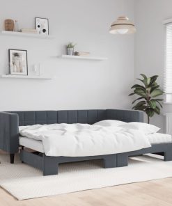 vidaXL Tagesbett Ausziehbar mit Matratzen Dunkelgrau 90x200 cm Samt