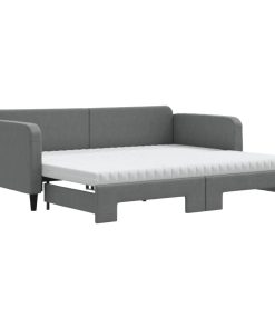 vidaXL Tagesbett Ausziehbar mit Matratzen Dunkelgrau 90x200 cm Stoff