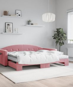 vidaXL Tagesbett Ausziehbar mit Matratzen Rosa 90x200 cm Samt
